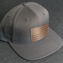 LIMITED EDITION - FLAT BILL Style Hat with Leather Patch - Dark Gray Hat - 30+ Stamp Design Options