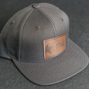 LIMITED EDITION - FLAT BILL Style Hat with Leather Patch - Dark Gray Hat - 30+ Stamp Design Options