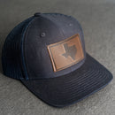 LIMITED EDITION - Navy Color YOUTH Trucker Style Hat with Leather Patch - 20 Stamp Design Options