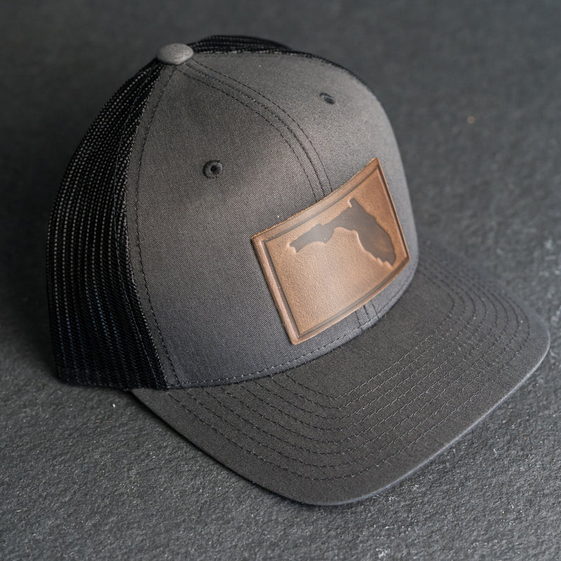 Leather Patch Trucker Style Hat - Florida Stamp