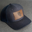 LIMITED EDITION - Navy Color YOUTH Trucker Style Hat with Leather Patch - 20 Stamp Design Options
