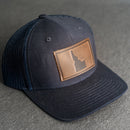LIMITED EDITION - Navy Color YOUTH Trucker Style Hat with Leather Patch - 20 Stamp Design Options