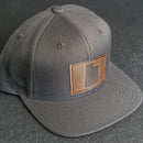 LIMITED EDITION - FLAT BILL Style Hat with Leather Patch - Dark Gray Hat - 30+ Stamp Design Options