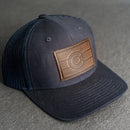 LIMITED EDITION - Navy Color YOUTH Trucker Style Hat with Leather Patch - 20 Stamp Design Options