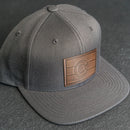 LIMITED EDITION - FLAT BILL Style Hat with Leather Patch - Dark Gray Hat - 30+ Stamp Design Options