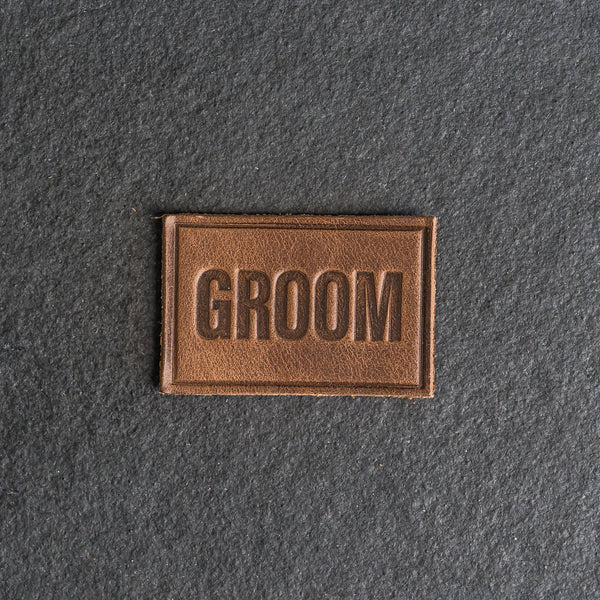Bride & Groom Leather Patches with optional Velcro added - Block Font