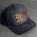 LIMITED EDITION - Navy Color YOUTH Trucker Style Hat with Leather Patch - 20 Stamp Design Options