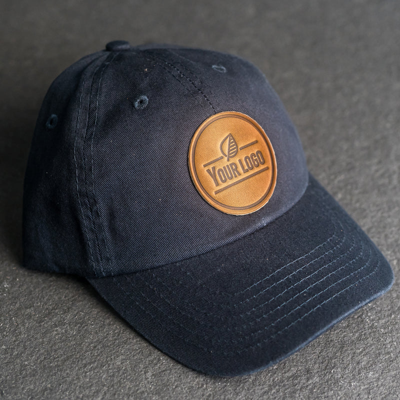 Your Logo on a Leather Patch Unstructured Style Hat - Circle Patch