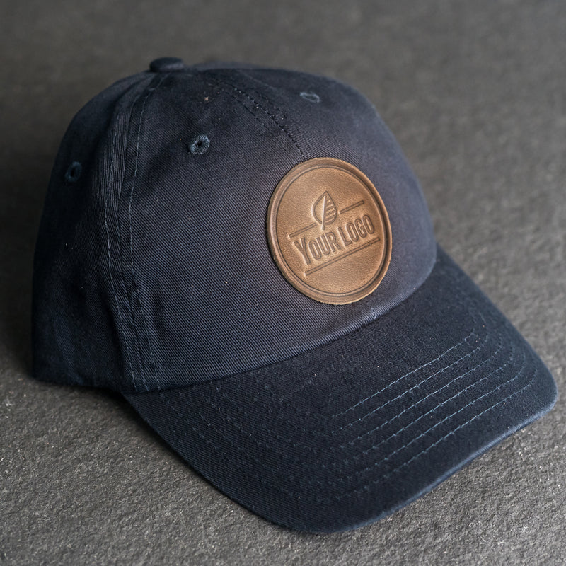 Your Logo on a Leather Patch Unstructured Style Hat - Circle Patch