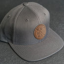 LIMITED EDITION - FLAT BILL Style Hat with Leather Patch - Dark Gray Hat - 30+ Stamp Design Options