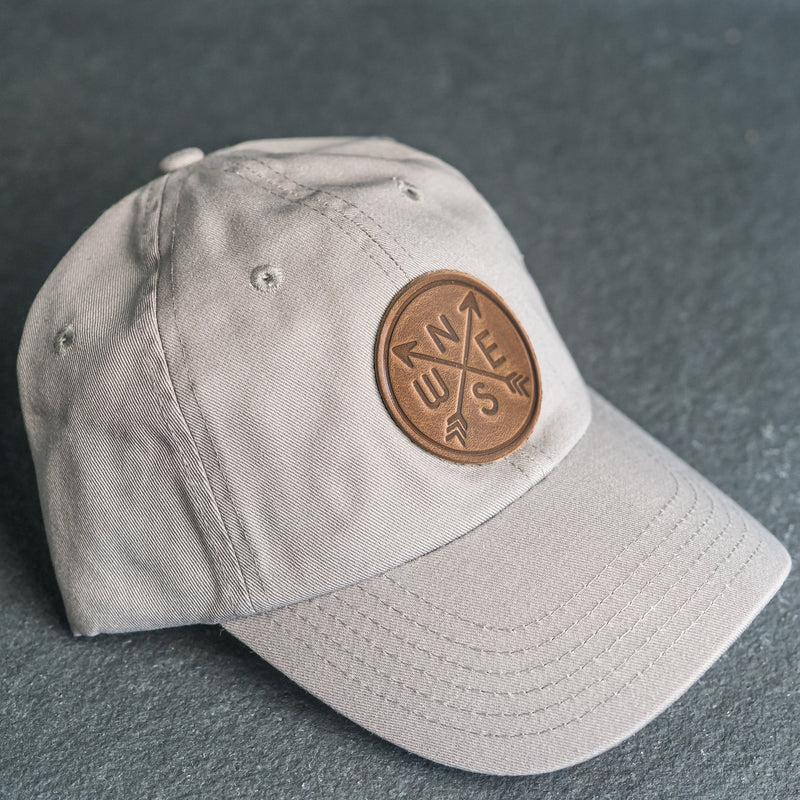 Leather Patch Unstructured Style Hat - Compass Rose Stamp