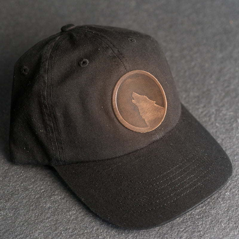 Leather Patch Unstructured Style Hat - Wolf Stamp