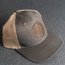 Leather Patch Ponytail Style Hat - Circle Patch - Floral Stamp