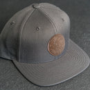 LIMITED EDITION - FLAT BILL Style Hat with Leather Patch - Dark Gray Hat - 30+ Stamp Design Options