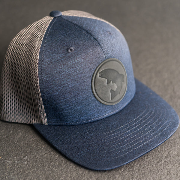 Leather Patch Performance Style Trucker Hat - Circle Patch - Fish Stamp