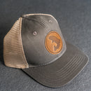 Leather Patch Ponytail Style Hat - Circle Patch - Fish Stamp