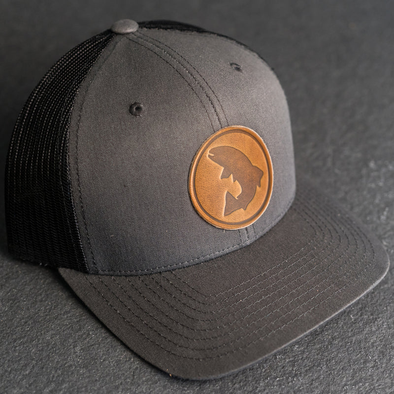 Fish Stamp Performance Hat | Leather Patch Performance Style Trucker Hats for Men or Women | Fishing | Outdoor Hiking | Gift Ideas
