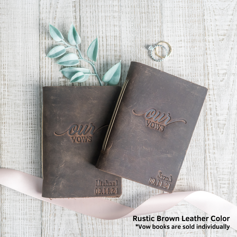Our Vows Personalized Leather Wedding Vow Books with Name and/or Date