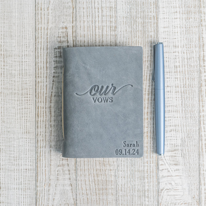 Our Vows Personalized Leather Wedding Vow Books with Name and/or Date