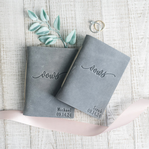 Personalized Leather Vow Book - Vows (Cursive)