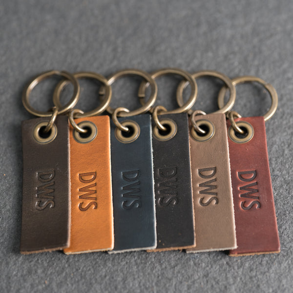 Ox & Pine Round Keychain | Personalized Premium Leather Keychain | Custom Key Fob | Leather Gift Handmade in The USA Rustic Gray