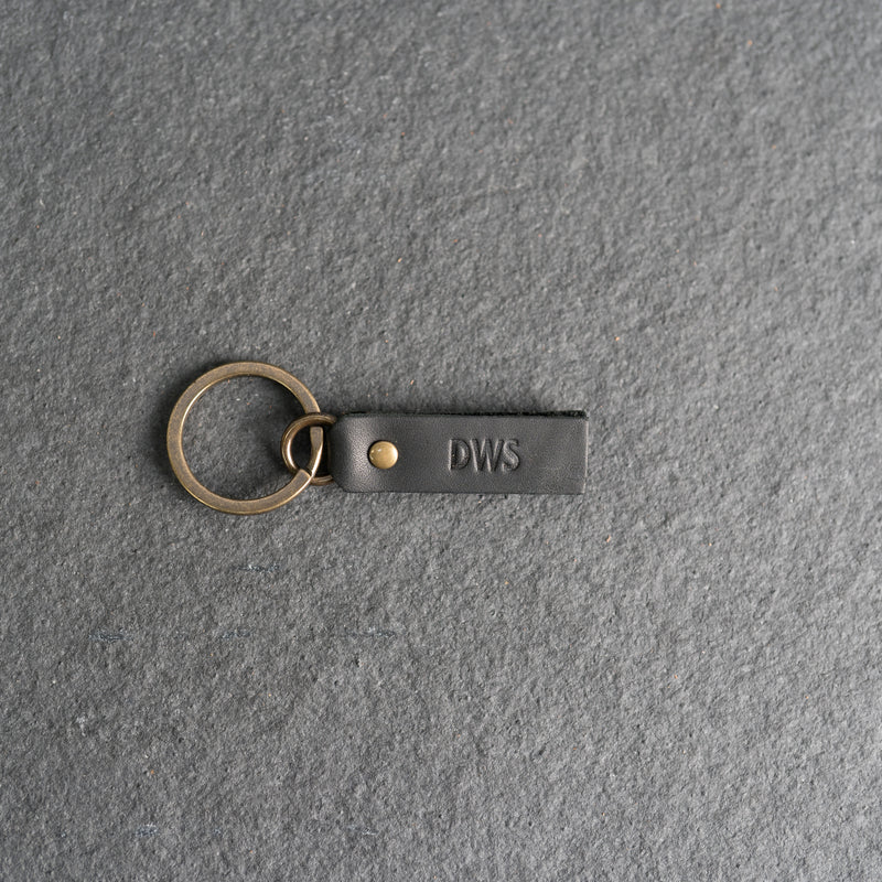 Ox & Pine Push Clip Keychain | Personalized Premium Leather Keychain | Custom Key Fob | Leather Gift Handmade in The USA Rustic Gray