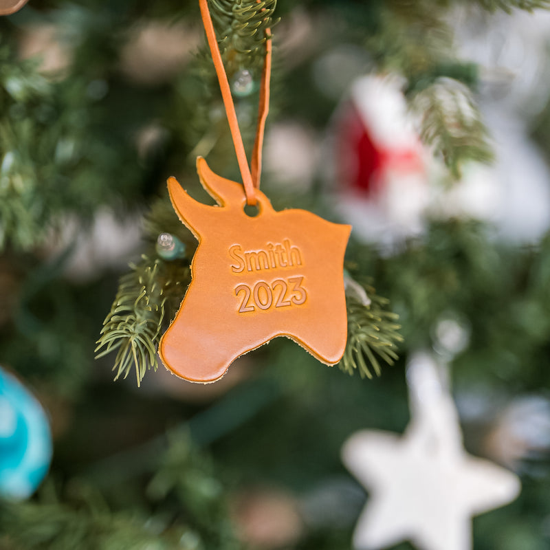 Personalized Leather Christmas Ornament - Ox Shape | Stocking Tags