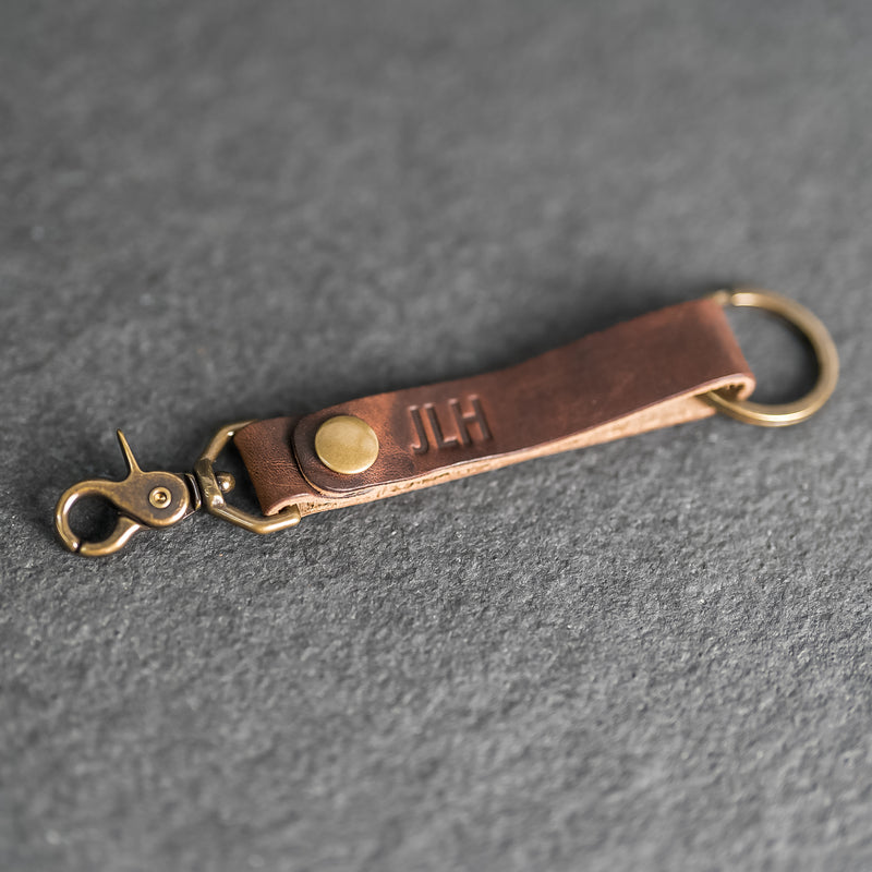 Looped Snap Closure Keychain, Personalized Premium Leather Keychain