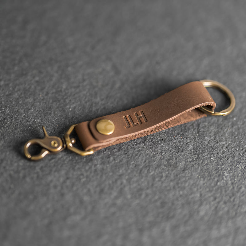 Ox & Pine Looped Snap Closure Keychain | Personalized Premium Leather Keychain | Custom Key Fob | Leather Gift Handmade in The USA Cafe Chromexcel