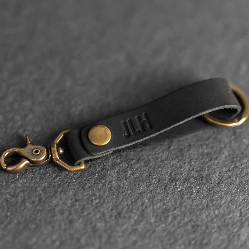 Looped Snap Closure Keychain, Personalized Premium Leather Keychain