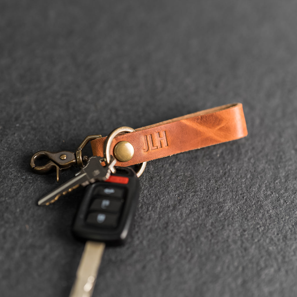 Ox & Pine Looped Snap Closure Keychain | Personalized Premium Leather Keychain | Custom Key Fob | Leather Gift Handmade in The USA Cafe Chromexcel