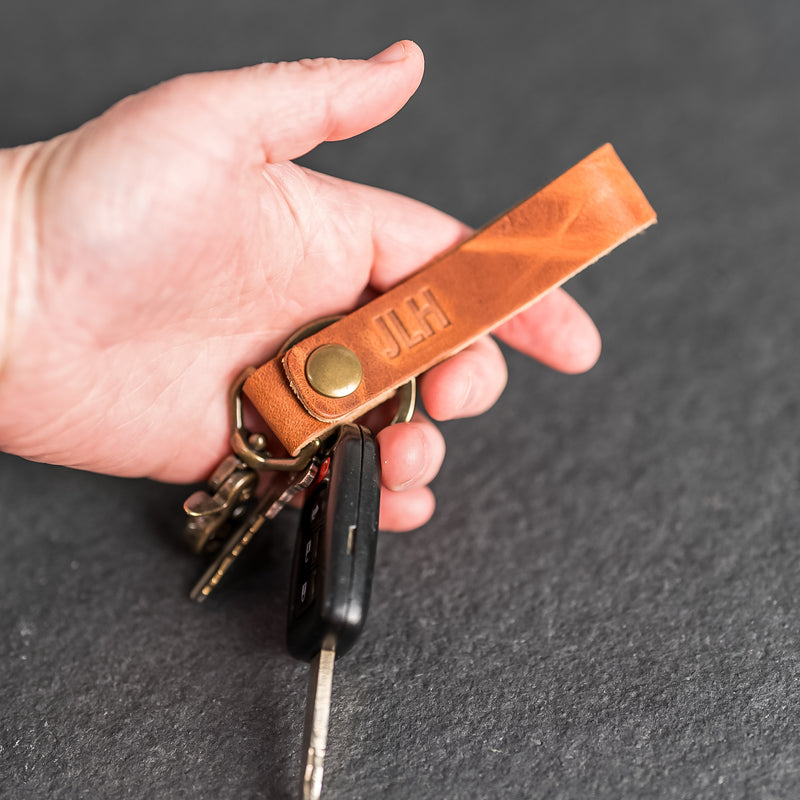 Looped Snap Closure Keychain | Personalized Premium Leather Keychain | Custom Key Fob | Leather Gift Handmade in the USA
