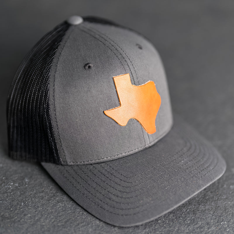 Leather Patch Trucker Style Hat - Texas Shape Patch
