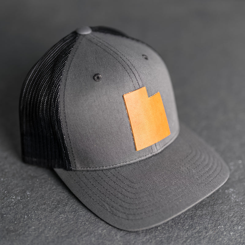 Leather Patch Trucker Style Hat - Utah Shape Patch