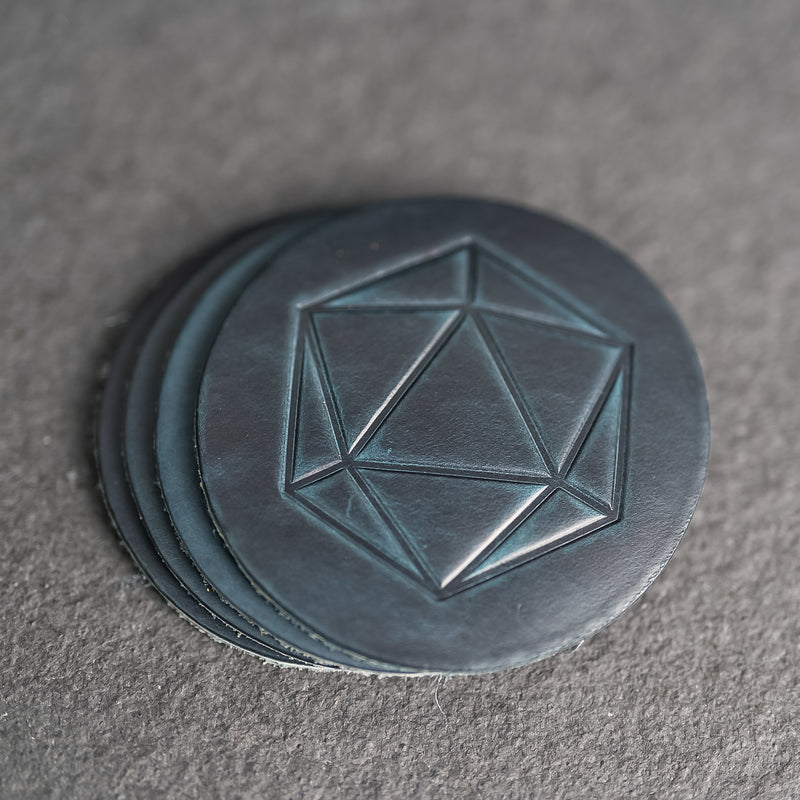 D20 Symbol Leather Coasters - Individual or Set of 4