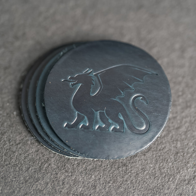 Dragon Symbol Leather Coasters - Set of 4