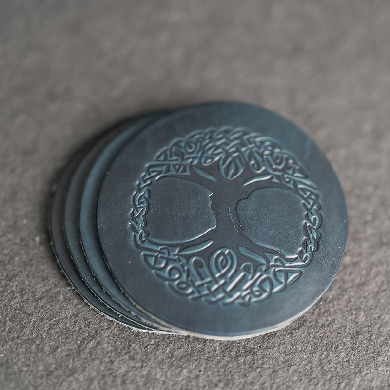 Celtic Tree Symbol Leather Coasters - Set of 4