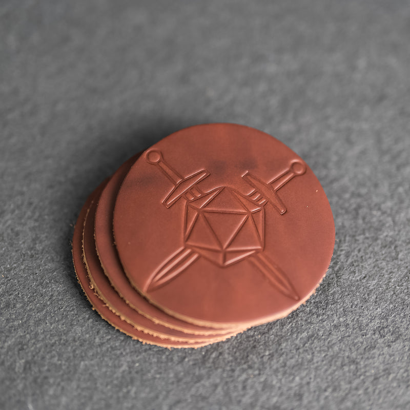 D20 with Swords Symbol Leather Coasters - Set of 4