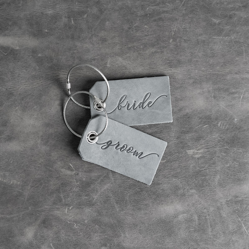 Set of Bride and Groom Stamped Leather Luggage Tags