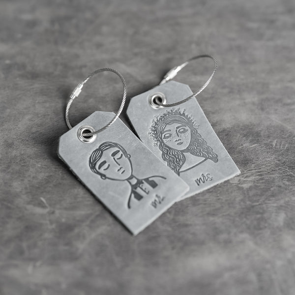 Set of Mr. and Mrs. Design Stamped Leather Luggage Tags