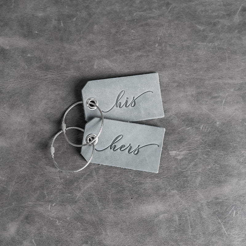 Set of His and Hers Stamped Leather Luggage Tags