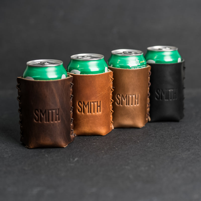 Leather Koozie, Can or Bottle holder, Personalized