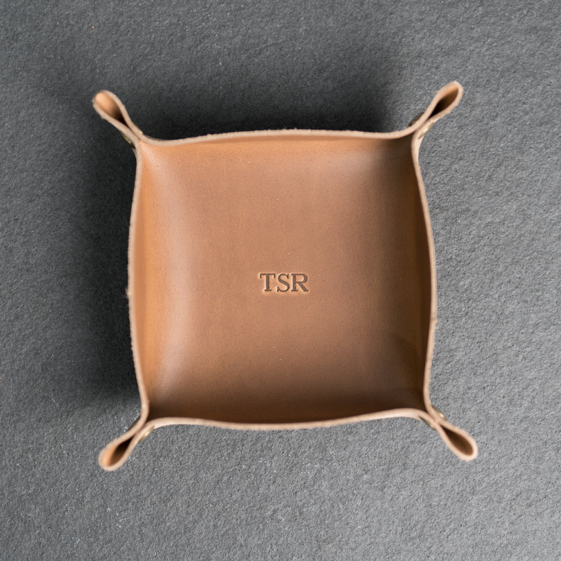 Personalized Leather Valet Tray - Square