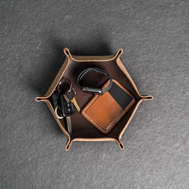Personalized Leather Valet Tray - Hexagon