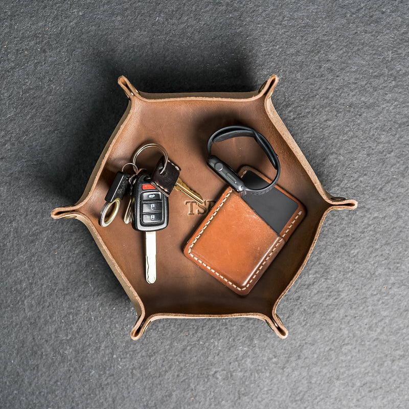 Personalized Leather Dice Tray - Hexagon