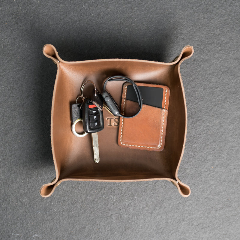 Personalized Leather Valet Tray - Square