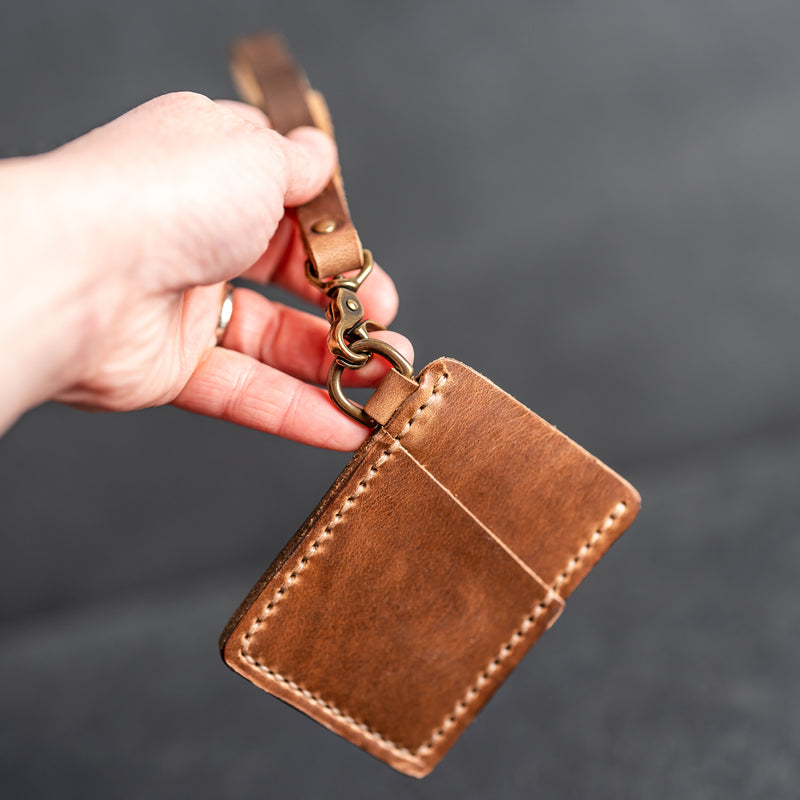 Two Pocket Wallet with D-Ring and Optional Wristlet - Personalized Leather Wallet