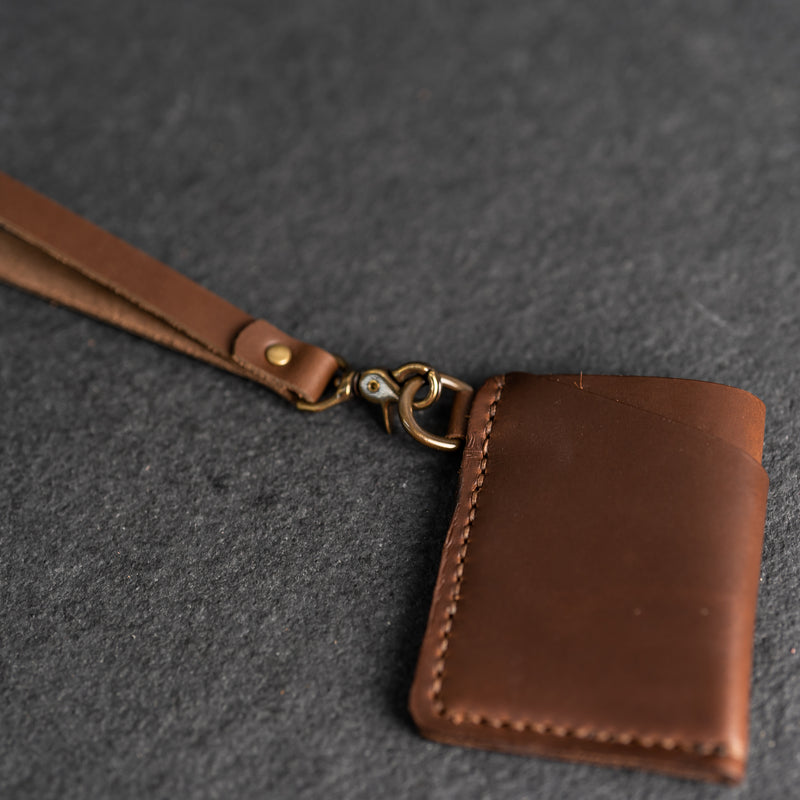 Card Holder Wallet with D-Ring and Optional Wristlet or Lanyard - Personalized Leather Wallet