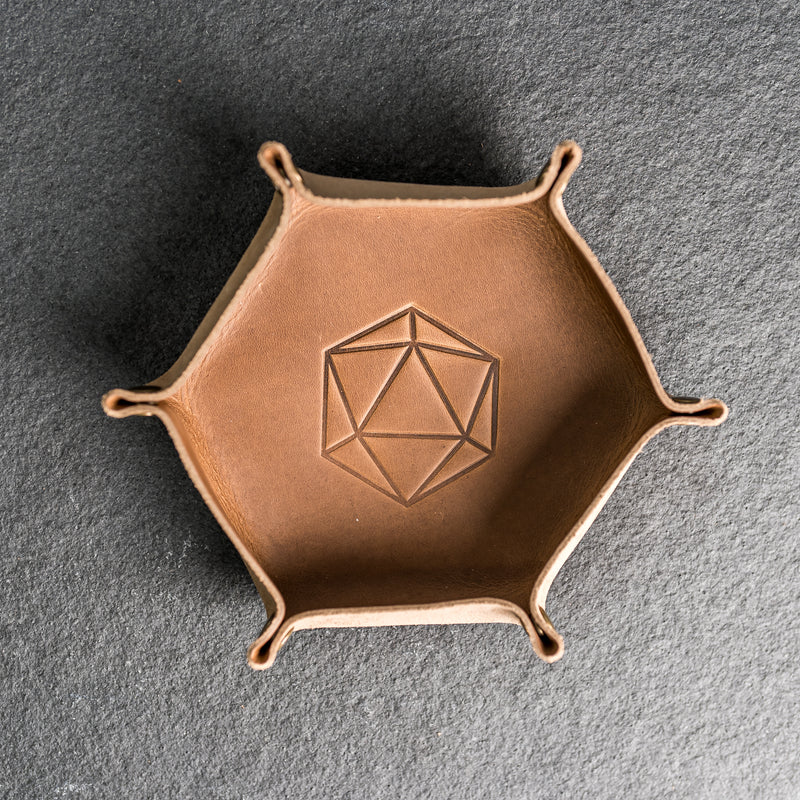 Leather Dice Tray with Design Stamp Options - Hexagon Shape