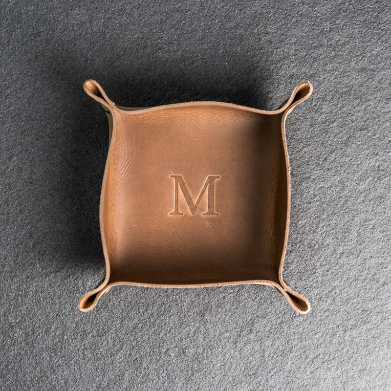 Personalized Leather Valet Tray - Square